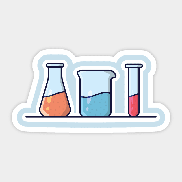 Beaker Glasses Set with Chemical Liquid Sticker vector illustration. Medical laboratory objects icon concept. Equipment for chemical test collection sticker vector design. Sticker by AlviStudio